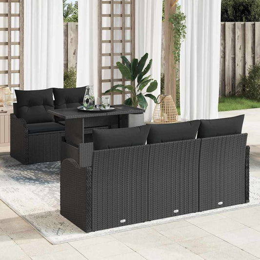 Tuin Sofa Set met kussen met kussen 6 pcs Zwart Poly Rattan is nu te koop bij PeponiXL, paradijselijk wonen!