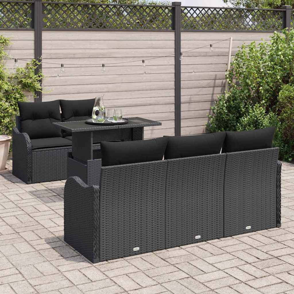 Tuin Sofa Set met kussen met kussen 6 pcs Zwart Poly Rattan is nu te koop bij PeponiXL, paradijselijk wonen!