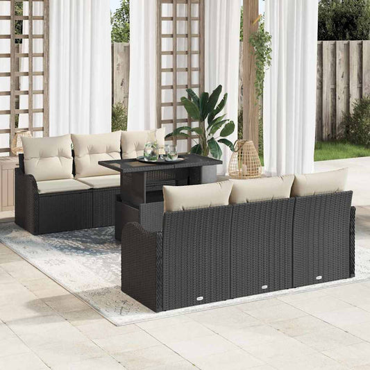 Tuin Sofa Set met kussen met opslag 7 pcs Zwart Poly Rattan is nu te koop bij PeponiXL, paradijselijk wonen!