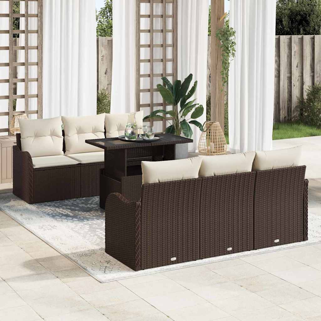 Tuin Sofa Set met kussen met opslag 7 pcs Bruin Poly riet is nu te koop bij PeponiXL, paradijselijk wonen!
