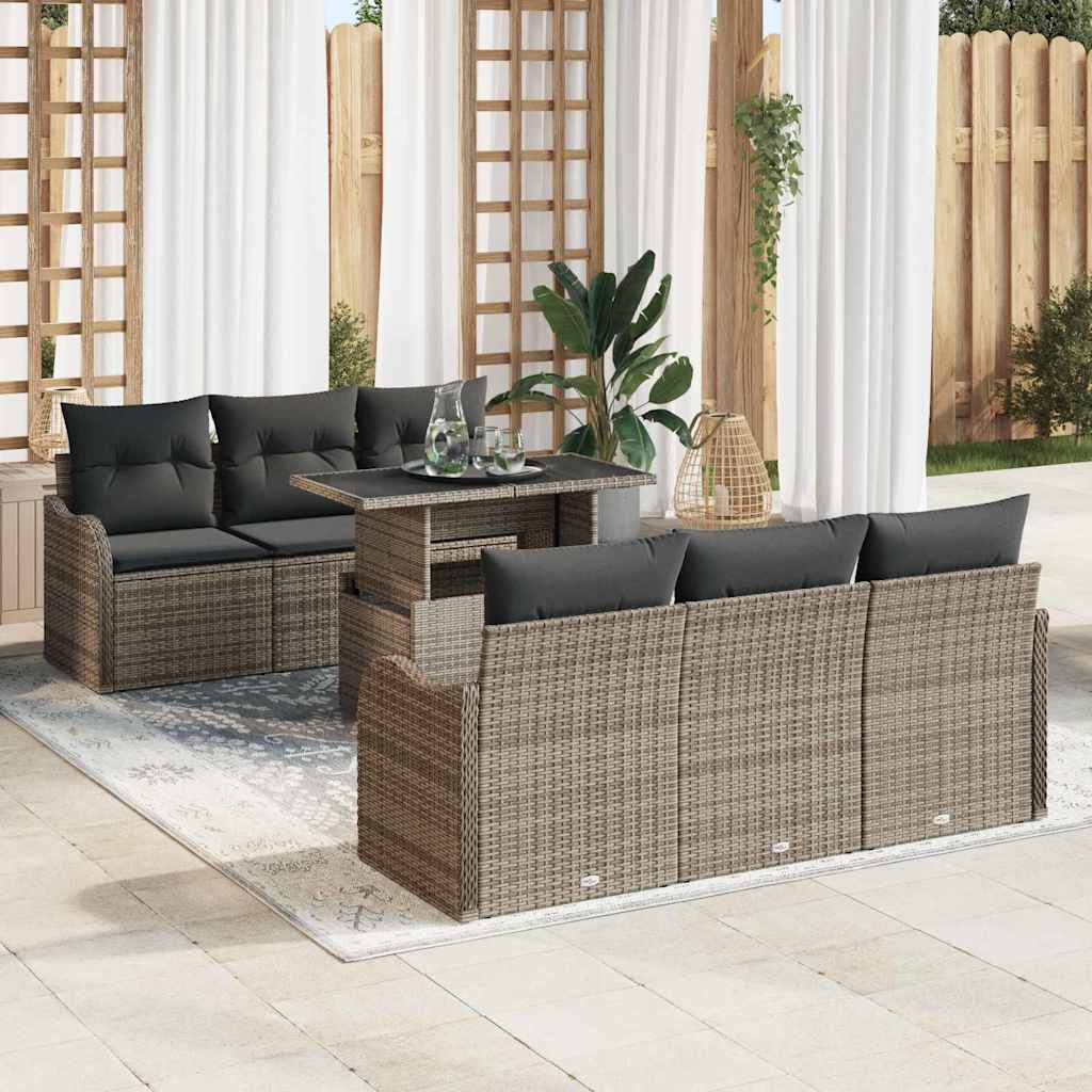 Tuin Sofa Set met kussen met opslag 7 pcs Grijs Poly riet is nu te koop bij PeponiXL, paradijselijk wonen!