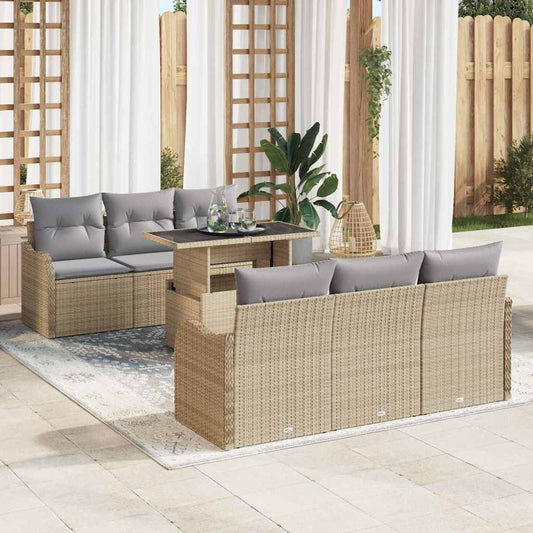 Tuin Sofa Set met kussen met opslag 7 pcs Beige Poly Rattan is nu te koop bij PeponiXL, paradijselijk wonen!