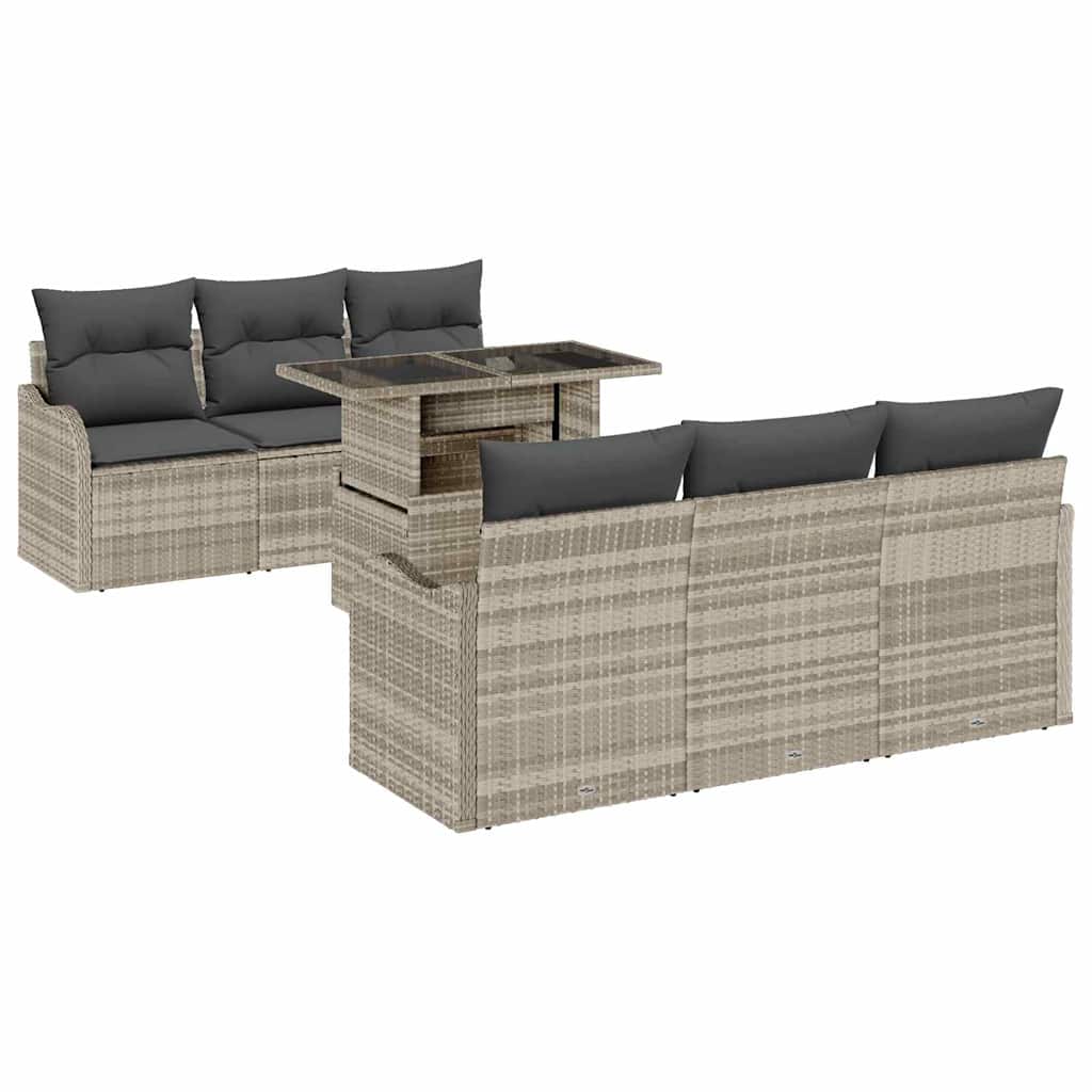 Tuin Sofa Set met kussen 7 pcs Lichtgrijs Poly Rattan is nu te koop bij PeponiXL, paradijselijk wonen!