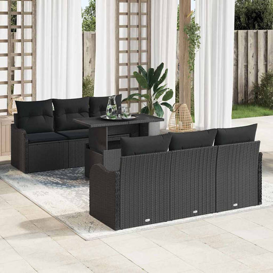 Tuin Sofa Set met kussen met opslag 7 pcs Zwart Poly Rattan is nu te koop bij PeponiXL, paradijselijk wonen!