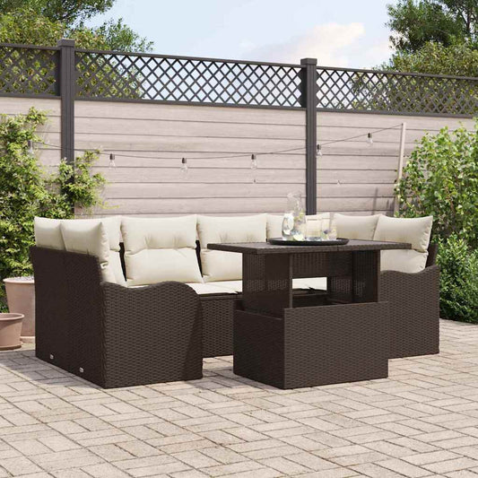 Tuin Sofa Set 7 pcs Bruin 234 x 122,5 x 85 cm Poly Rattan is nu te koop bij PeponiXL, paradijselijk wonen!