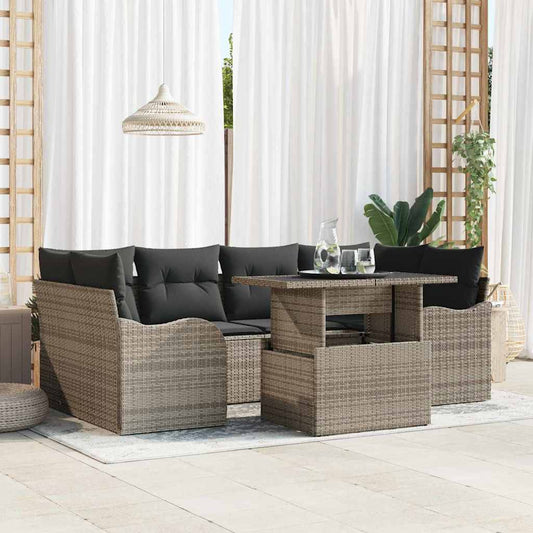 Tuin Sofa Set met kussen met opslag 7 pcs Grijs Poly Rattan is nu te koop bij PeponiXL, paradijselijk wonen!