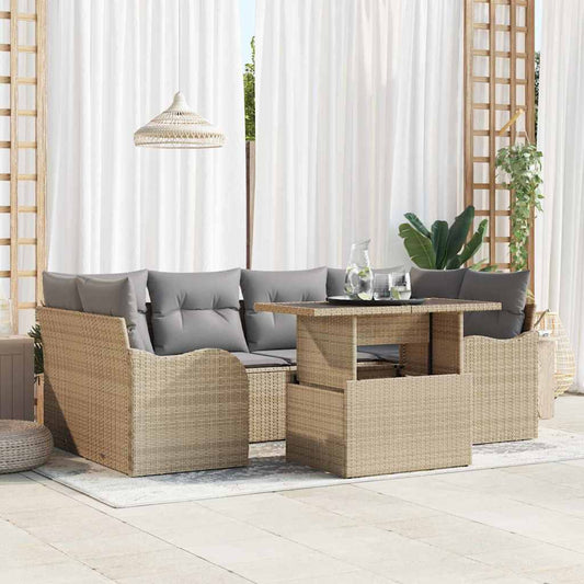 Tuin Sofa Set met kussen met opslag 7 pcs Beige Poly Rattan is nu te koop bij PeponiXL, paradijselijk wonen!