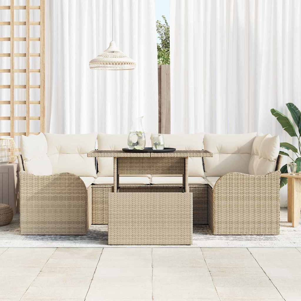 Tuin Sofa Set met kussen met opslag 7 pcs Beige Poly Rattan is nu te koop bij PeponiXL, paradijselijk wonen!