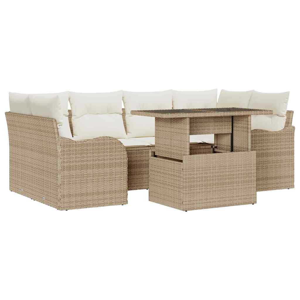 Tuin Sofa Set met kussen met opslag 7 pcs Beige Poly Rattan is nu te koop bij PeponiXL, paradijselijk wonen!