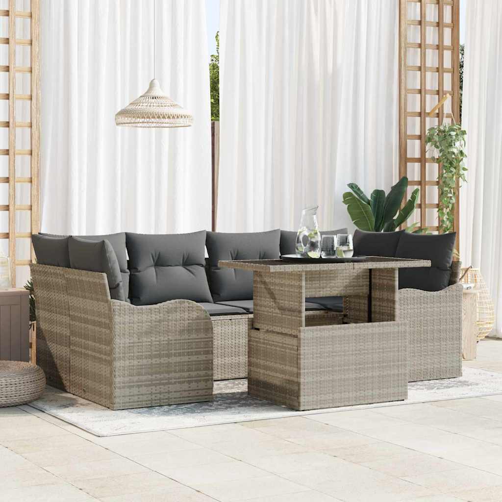 Tuin Sofa Set met kussen 7 pcs Lichtgrijs Poly Rattan is nu te koop bij PeponiXL, paradijselijk wonen!
