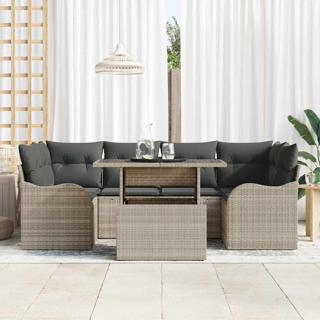 Tuin Sofa Set met kussen 7 pcs Lichtgrijs Poly Rattan is nu te koop bij PeponiXL, paradijselijk wonen!