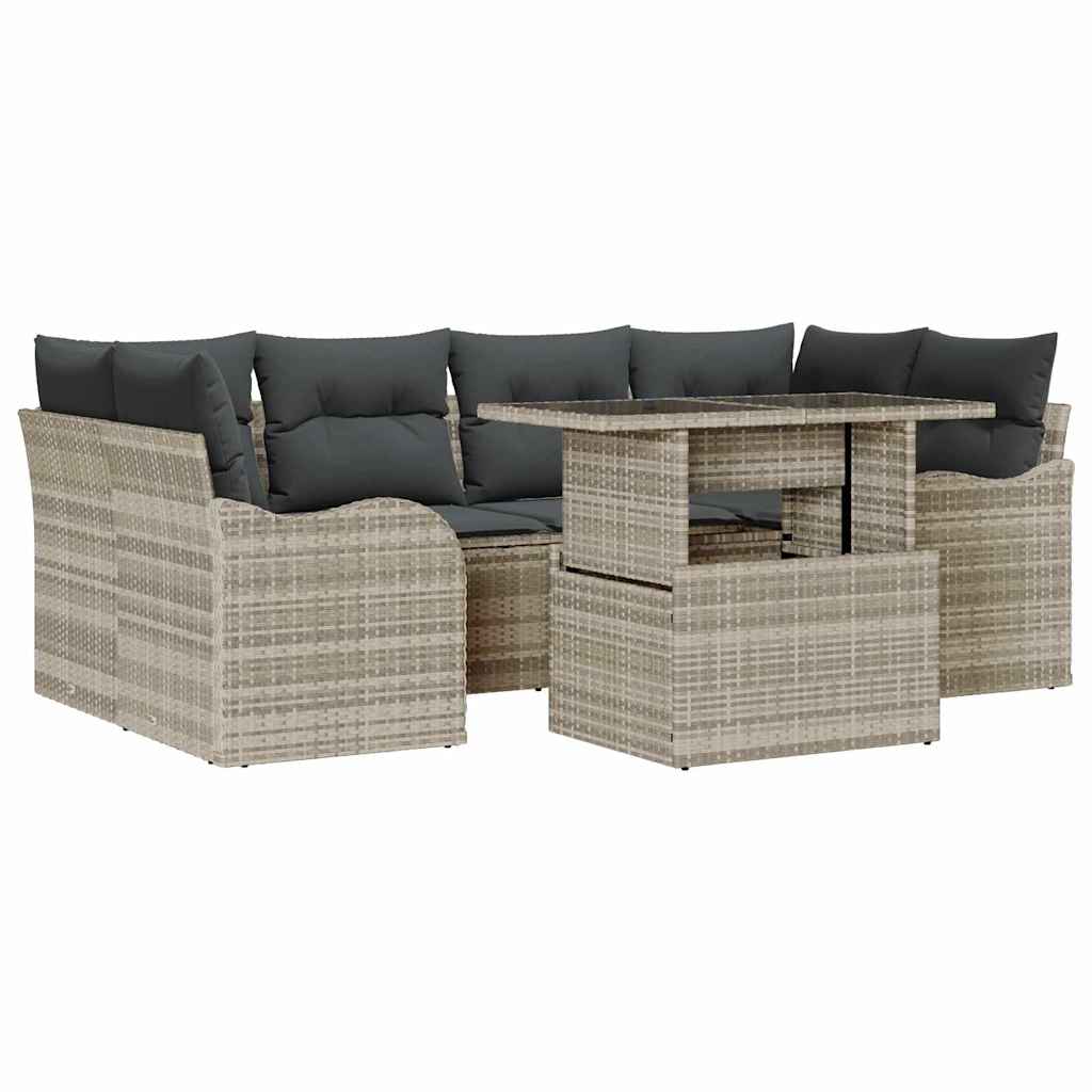 Tuin Sofa Set met kussen 7 pcs Lichtgrijs Poly Rattan is nu te koop bij PeponiXL, paradijselijk wonen!