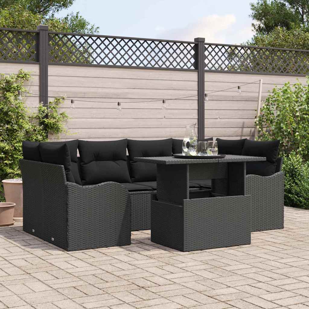 Tuin Sofa Set met kussen met opslag 7 pcs Zwart Poly Rattan is nu te koop bij PeponiXL, paradijselijk wonen!