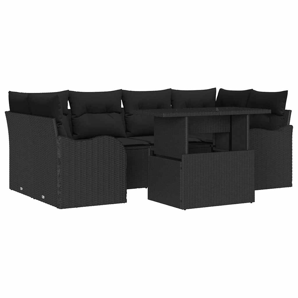 Tuin Sofa Set met kussen met opslag 7 pcs Zwart Poly Rattan is nu te koop bij PeponiXL, paradijselijk wonen!