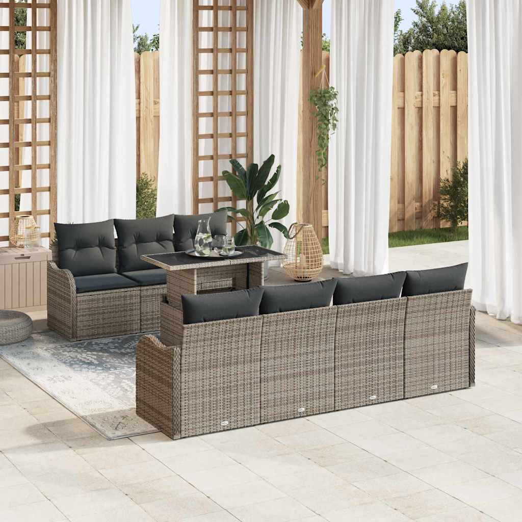 Tuin Sofa Set met kussen met opslag 8 pcs Grijs Poly Rattan is nu te koop bij PeponiXL, paradijselijk wonen!