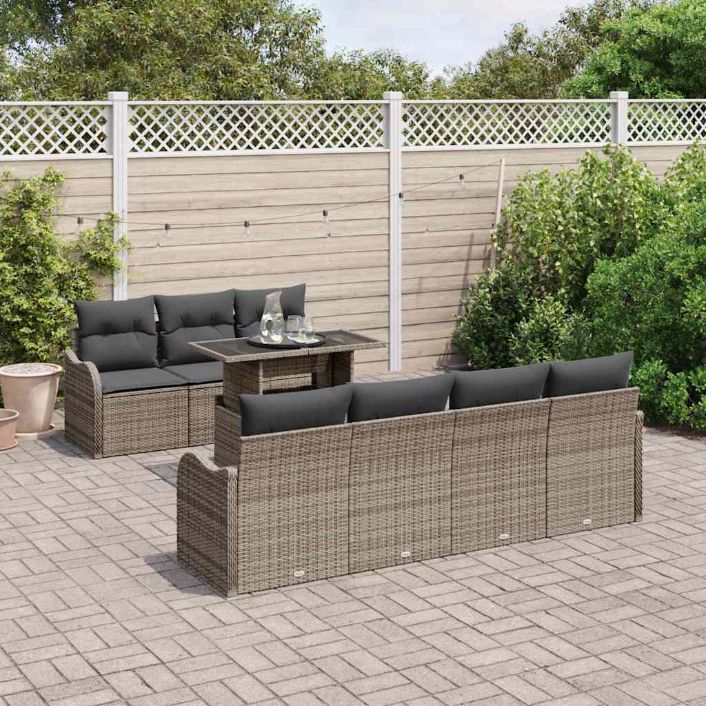 Tuin Sofa Set met kussen met opslag 8 pcs Grijs Poly Rattan is nu te koop bij PeponiXL, paradijselijk wonen!