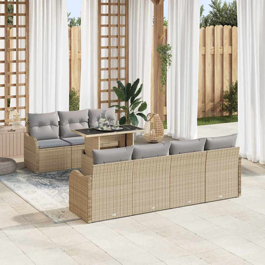 Tuin Sofa Set met kussen met opslag 8 pcs Beige Poly Rattan is nu te koop bij PeponiXL, paradijselijk wonen!