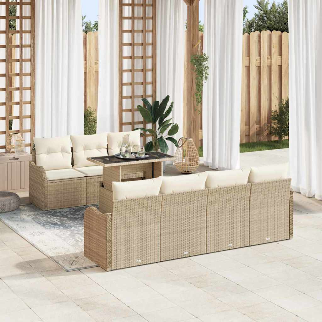 Tuin Sofa Set met kussen met opslag 8 pcs Beige Poly Rattan is nu te koop bij PeponiXL, paradijselijk wonen!