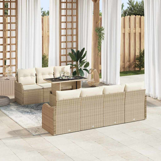 Tuin Sofa Set met kussen met opslag 8 pcs Beige Poly Rattan is nu te koop bij PeponiXL, paradijselijk wonen!