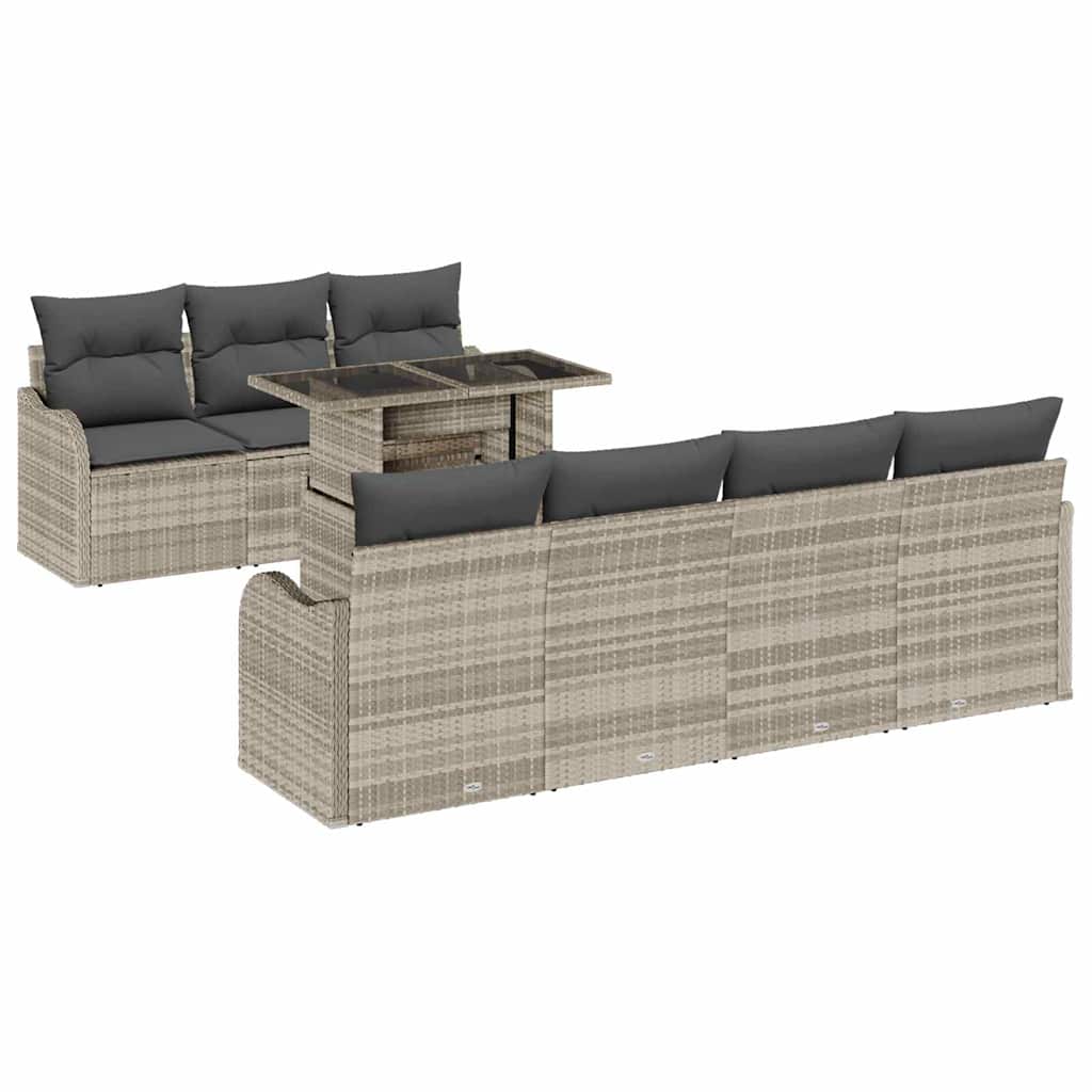 Tuin Sofa Set met kussen 8 pcs Lichtgrijs Poly Rattan is nu te koop bij PeponiXL, paradijselijk wonen!