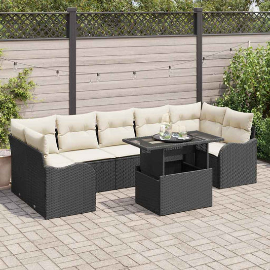 Tuin Sofa Set met kussen met opslag 8 pcs Zwart Poly Rattan is nu te koop bij PeponiXL, paradijselijk wonen!