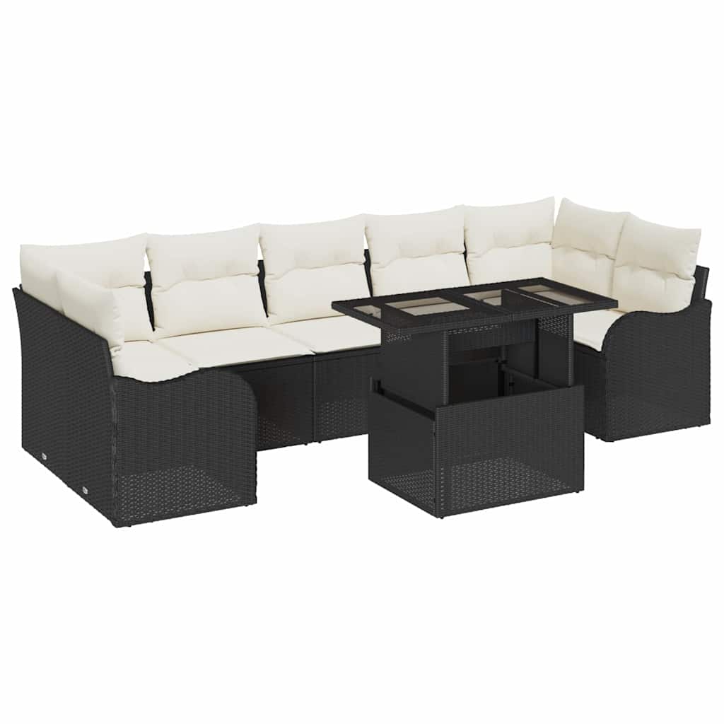 Tuin Sofa Set met kussen met opslag 8 pcs Zwart Poly riet is nu te koop bij PeponiXL, paradijselijk wonen!