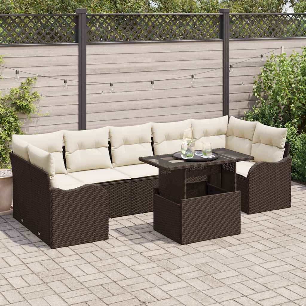 Tuin Sofa Set met kussen met opslag 8 pcs Bruin Poly riet is nu te koop bij PeponiXL, paradijselijk wonen!