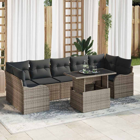Tuin Sofa Set met kussen met opslag 8 pcs Grijs Poly Rattan is nu te koop bij PeponiXL, paradijselijk wonen!