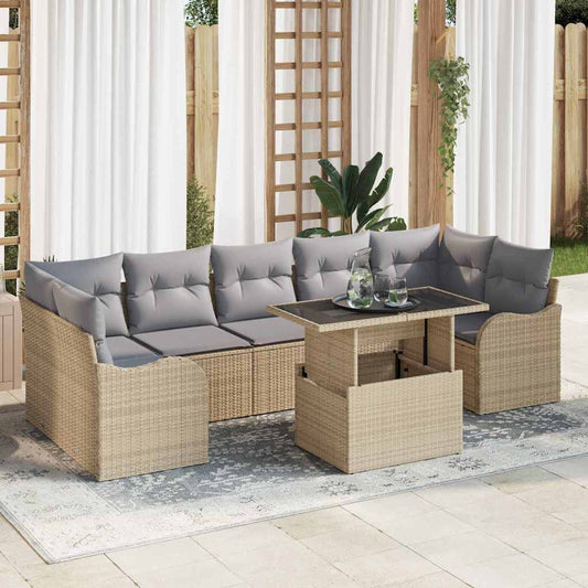 Tuin Sofa Set met kussen met opslag 8 pcs Beige Poly Rattan is nu te koop bij PeponiXL, paradijselijk wonen!