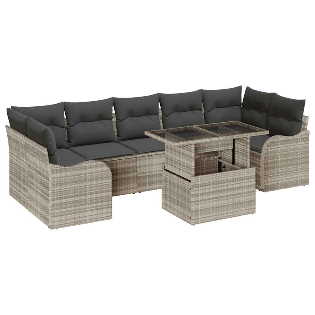 Tuin Sofa Set met kussen 8 pcs Lichtgrijs Poly Rattan is nu te koop bij PeponiXL, paradijselijk wonen!