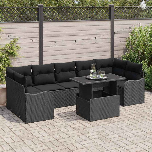 Tuin Sofa Set met kussen met opslag 8 pcs Zwart Poly Rattan is nu te koop bij PeponiXL, paradijselijk wonen!
