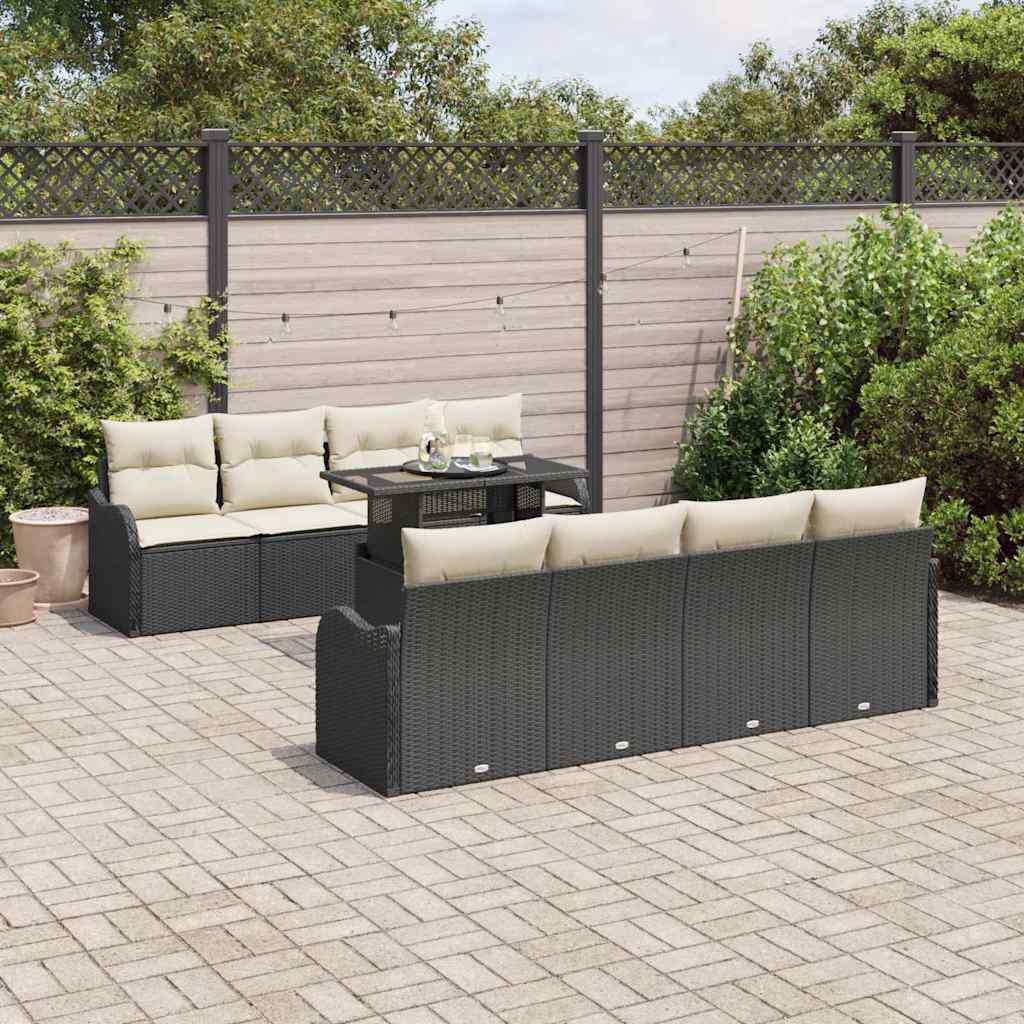 Tuin Sofa Set met kussen met opslag 9 pcs Zwart Poly riet is nu te koop bij PeponiXL, paradijselijk wonen!