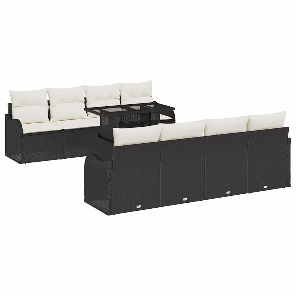 Tuin Sofa Set met kussen met opslag 9 pcs Zwart Poly riet is nu te koop bij PeponiXL, paradijselijk wonen!