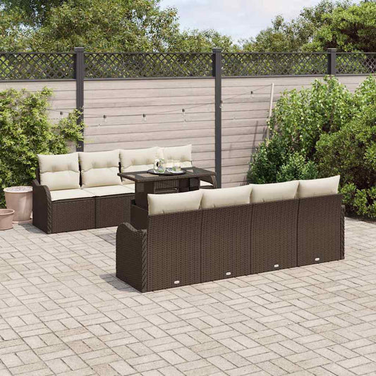Tuin Sofa Set met kussen met opslag 9 pcs Bruin Poly Rattan is nu te koop bij PeponiXL, paradijselijk wonen!
