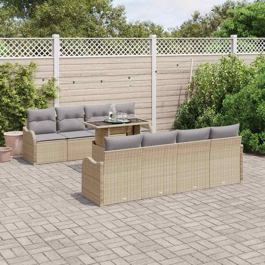 Tuin Sofa Set met kussen met opslag 9 pcs Beige Poly Rattan is nu te koop bij PeponiXL, paradijselijk wonen!