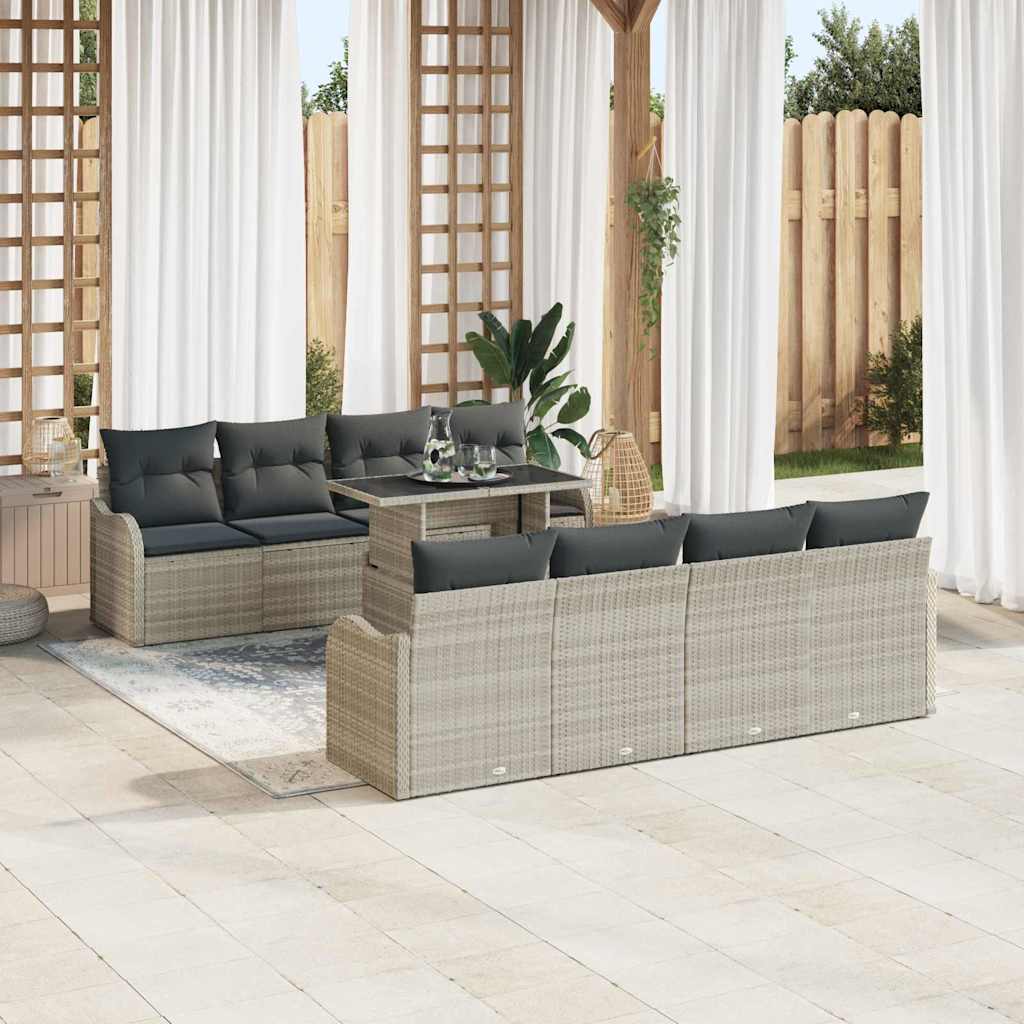 Tuin Sofa Set met kussen met opslag 9 pcs Lichtgrijs Poly riet is nu te koop bij PeponiXL, paradijselijk wonen!