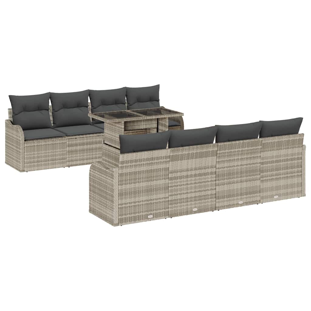 Tuin Sofa Set met kussen met opslag 9 pcs Lichtgrijs Poly riet is nu te koop bij PeponiXL, paradijselijk wonen!