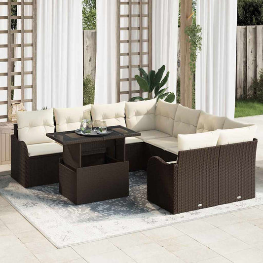 Tuinbankenset met kussen met kussen 9 pcs Bruin Polyrattan is nu te koop bij PeponiXL, paradijselijk wonen!