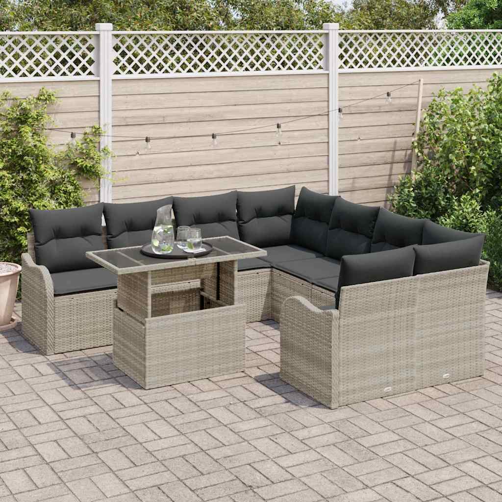 Tuinbankenset met kussen met kussen 9 pcs Lichtgrijs Polyrattan is nu te koop bij PeponiXL, paradijselijk wonen!