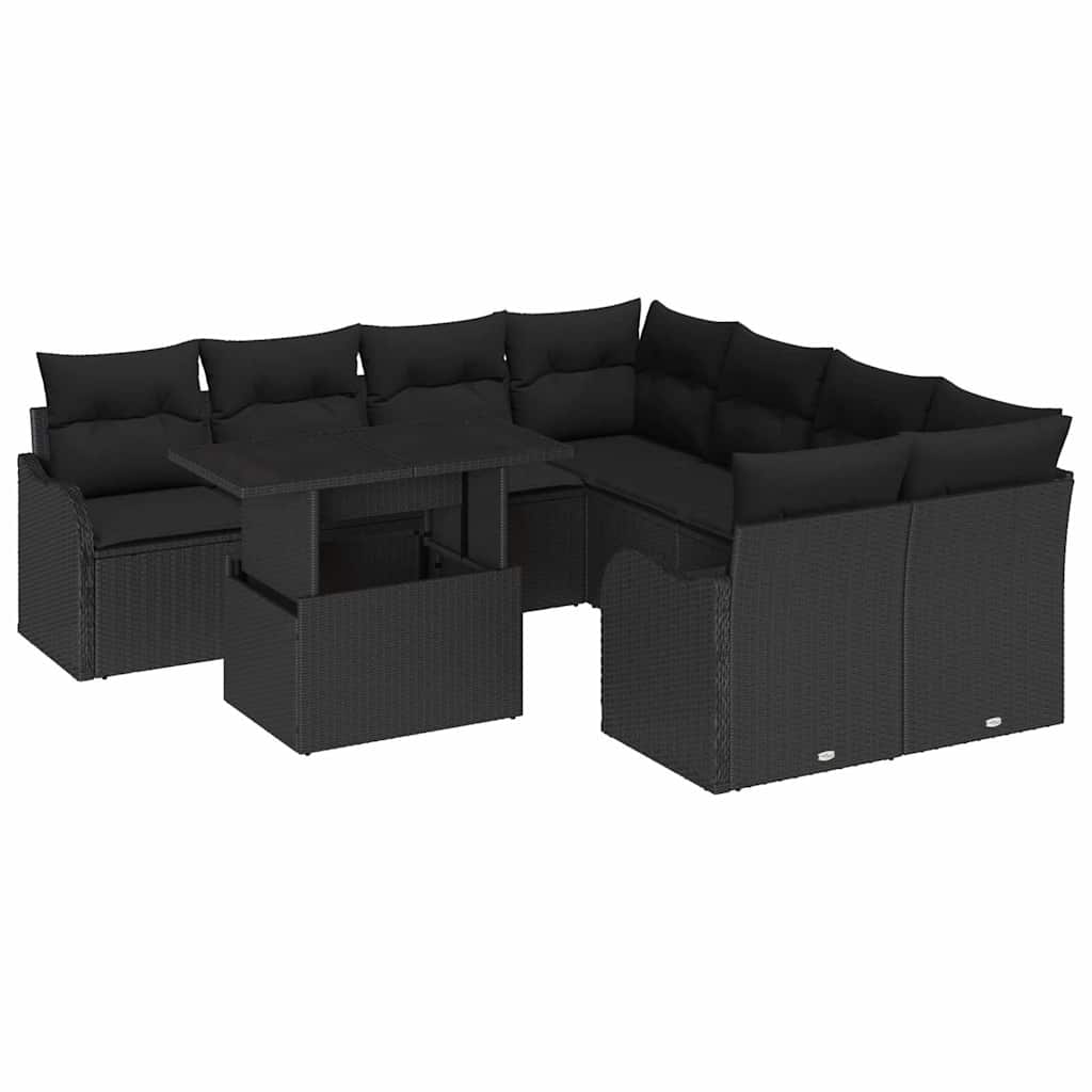 Tuinbankenset met kussen met kussen 9 pcs Zwart Polyrattan is nu te koop bij PeponiXL, paradijselijk wonen!