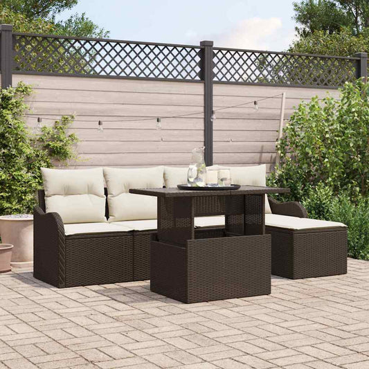 Tuinbankenset met kussen 6 pcs Bruin Polyrattan is nu te koop bij PeponiXL, paradijselijk wonen!