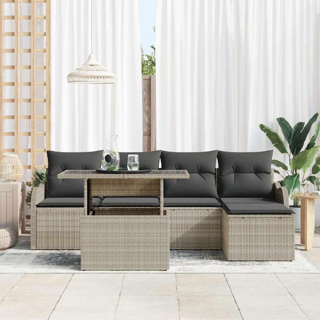 Tuinbankenset met kussen 6 pcs Lichtgrijs Polyrattan is nu te koop bij PeponiXL, paradijselijk wonen!