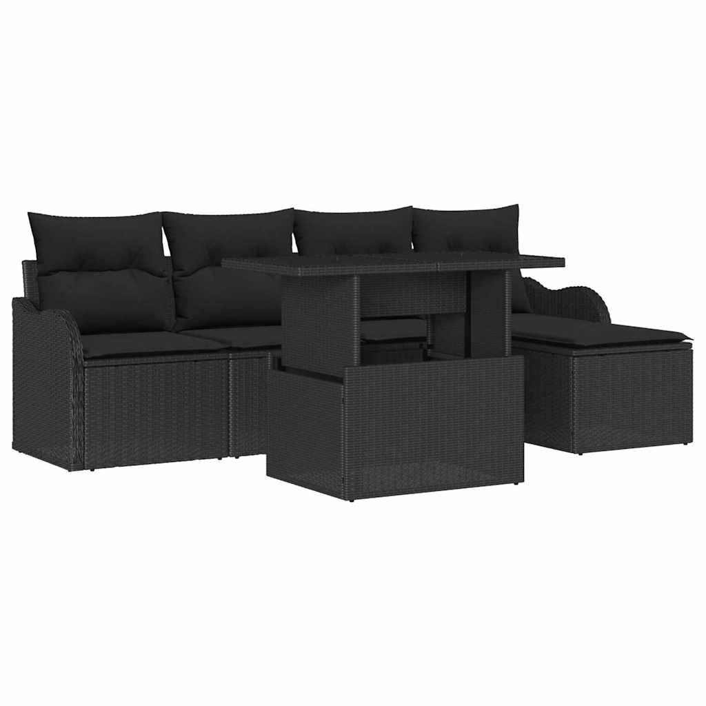 Tuinbankenset met kussen 6 pcs Zwart Polyrattan is nu te koop bij PeponiXL, paradijselijk wonen!