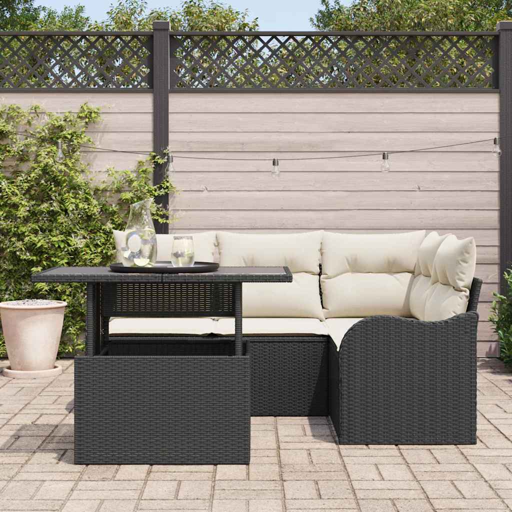 Tuin Sofa Set met kussen met kussen 5 pcs Zwart Poly Rattan is nu te koop bij PeponiXL, paradijselijk wonen!