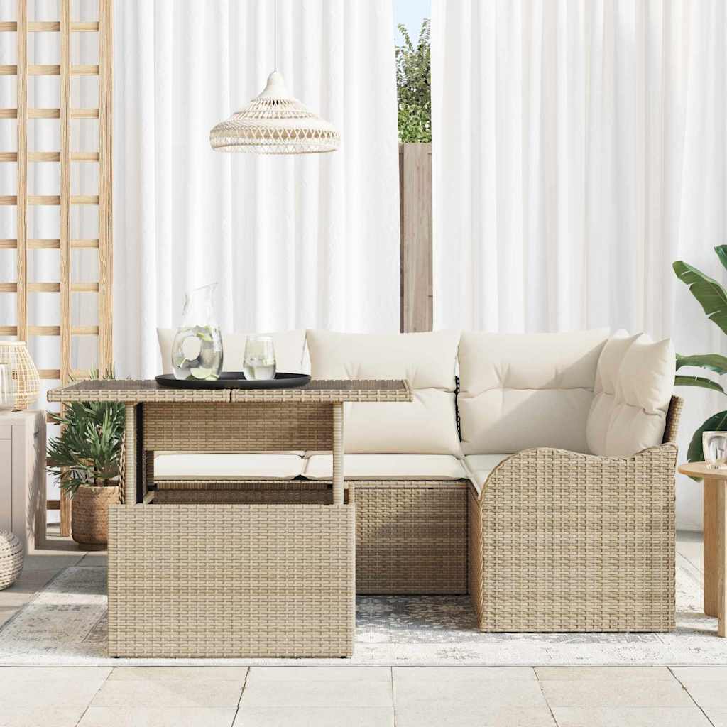 Tuin Sofa Set met kussen met kussen 5 pcs Beige Poly Rattan is nu te koop bij PeponiXL, paradijselijk wonen!