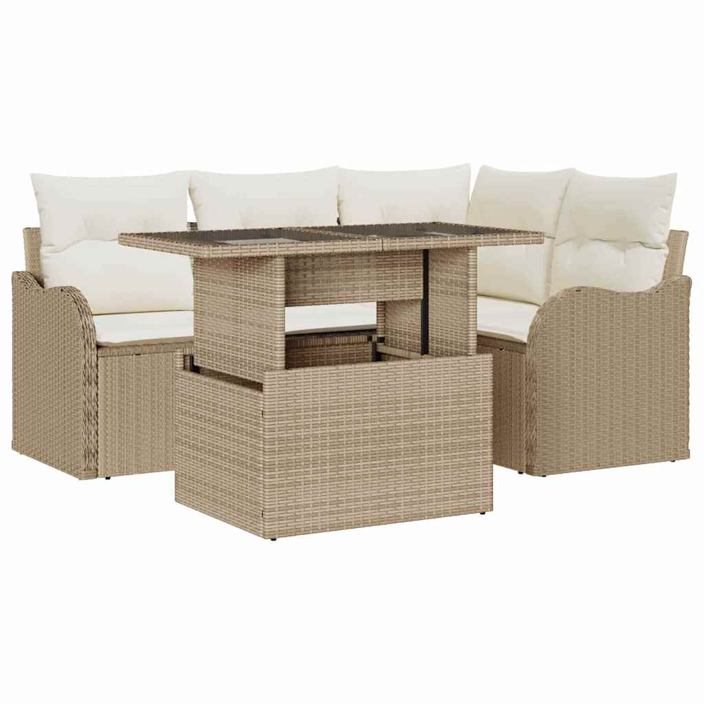 Tuin Sofa Set met kussen met kussen 5 pcs Beige Poly Rattan is nu te koop bij PeponiXL, paradijselijk wonen!