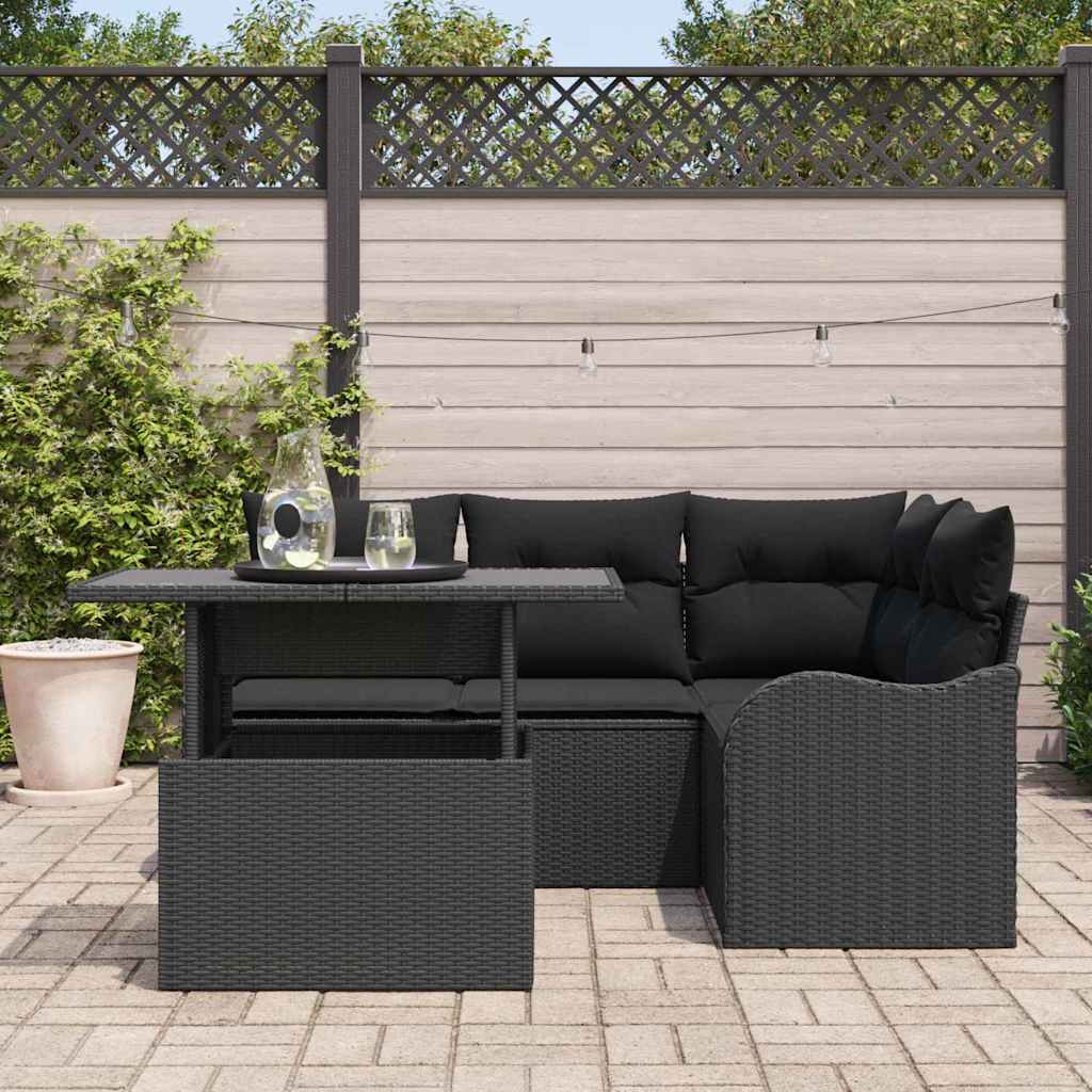 Tuin Sofa Set met kussen met kussen 5 pcs Zwart Poly Rattan is nu te koop bij PeponiXL, paradijselijk wonen!