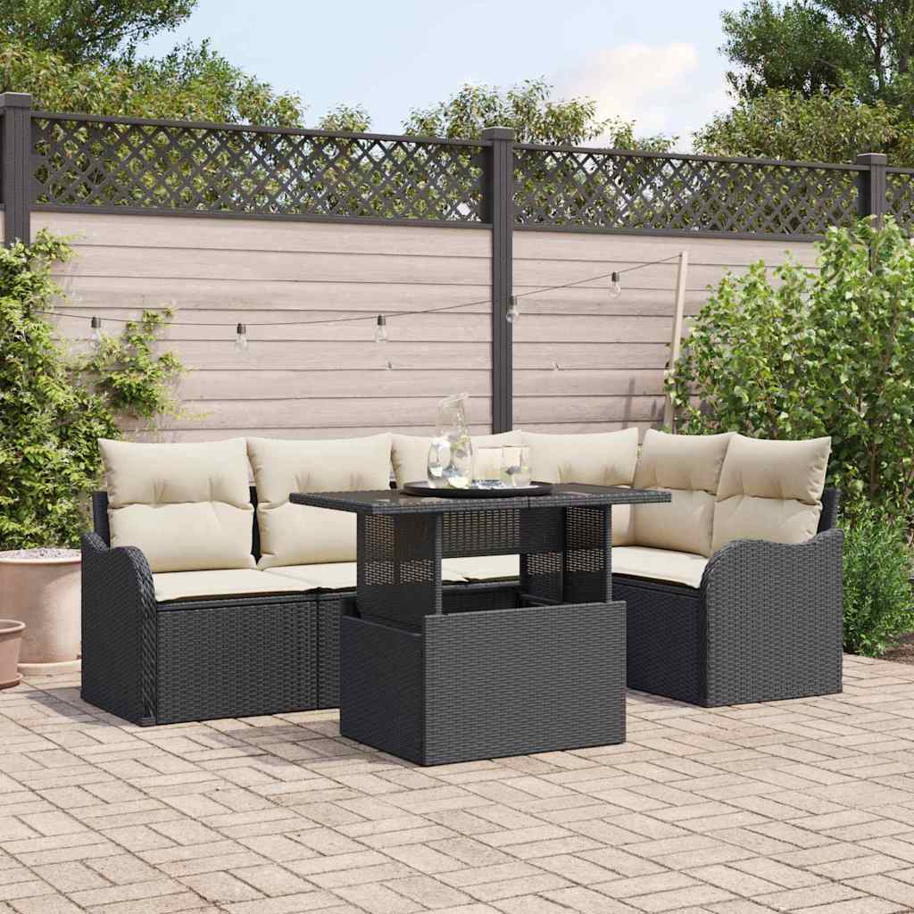 Tuin Sofa Set met kussen met kussen 6 pcs Zwart Poly Rattan is nu te koop bij PeponiXL, paradijselijk wonen!