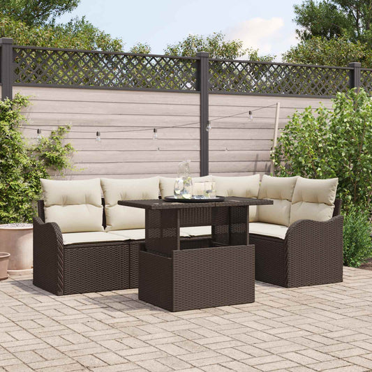 Tuin Sofa Set met kussen met kussen 6 pcs Bruin Poly Rattan is nu te koop bij PeponiXL, paradijselijk wonen!