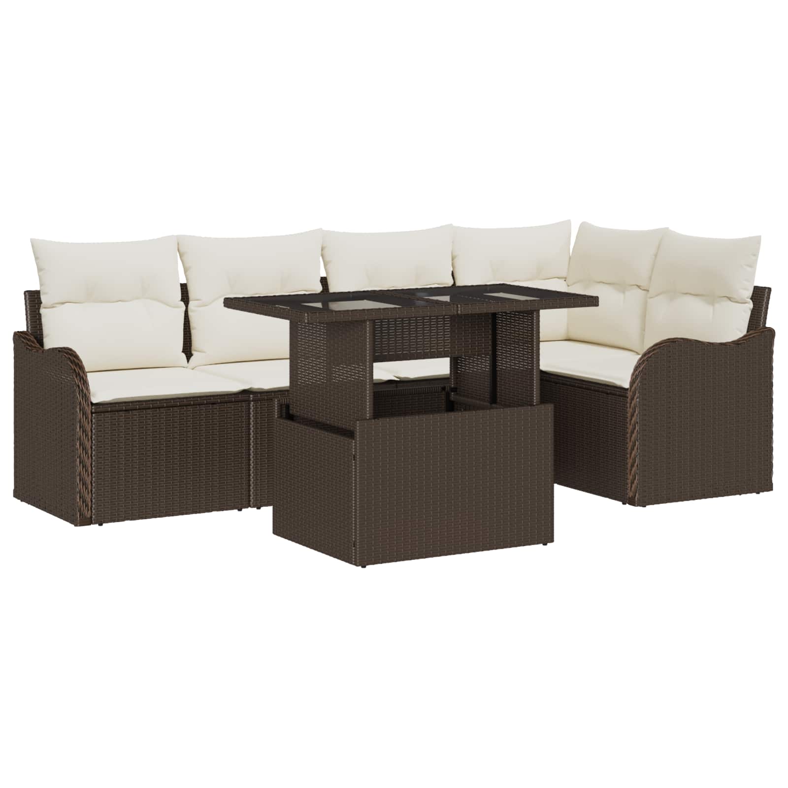 Tuin Sofa Set met kussen met kussen 6 pcs Bruin Poly Rattan is nu te koop bij PeponiXL, paradijselijk wonen!